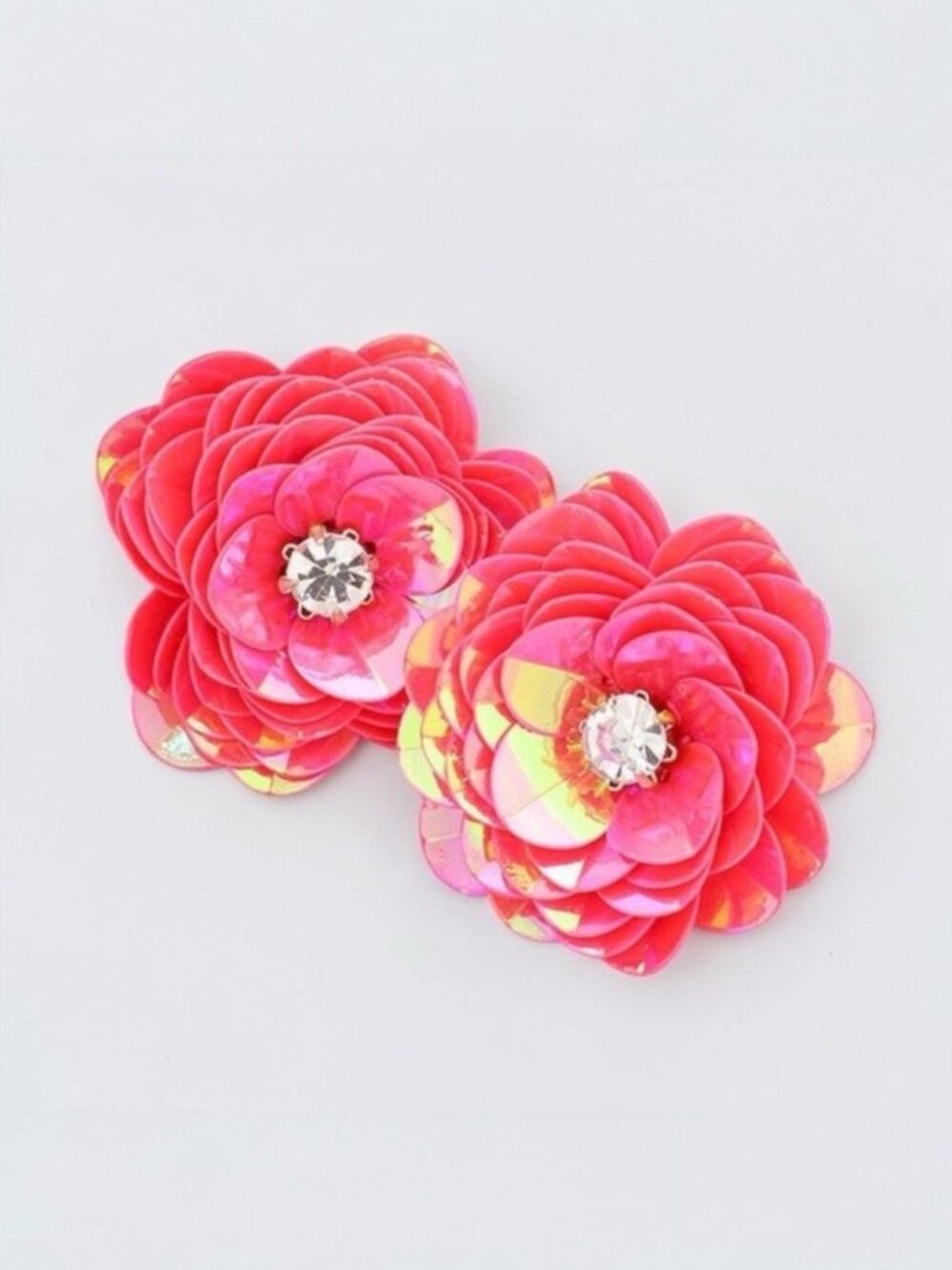 Boden Pink Sequin Flower Earrings Statement Floral Studs Bold Jewelry NWOT